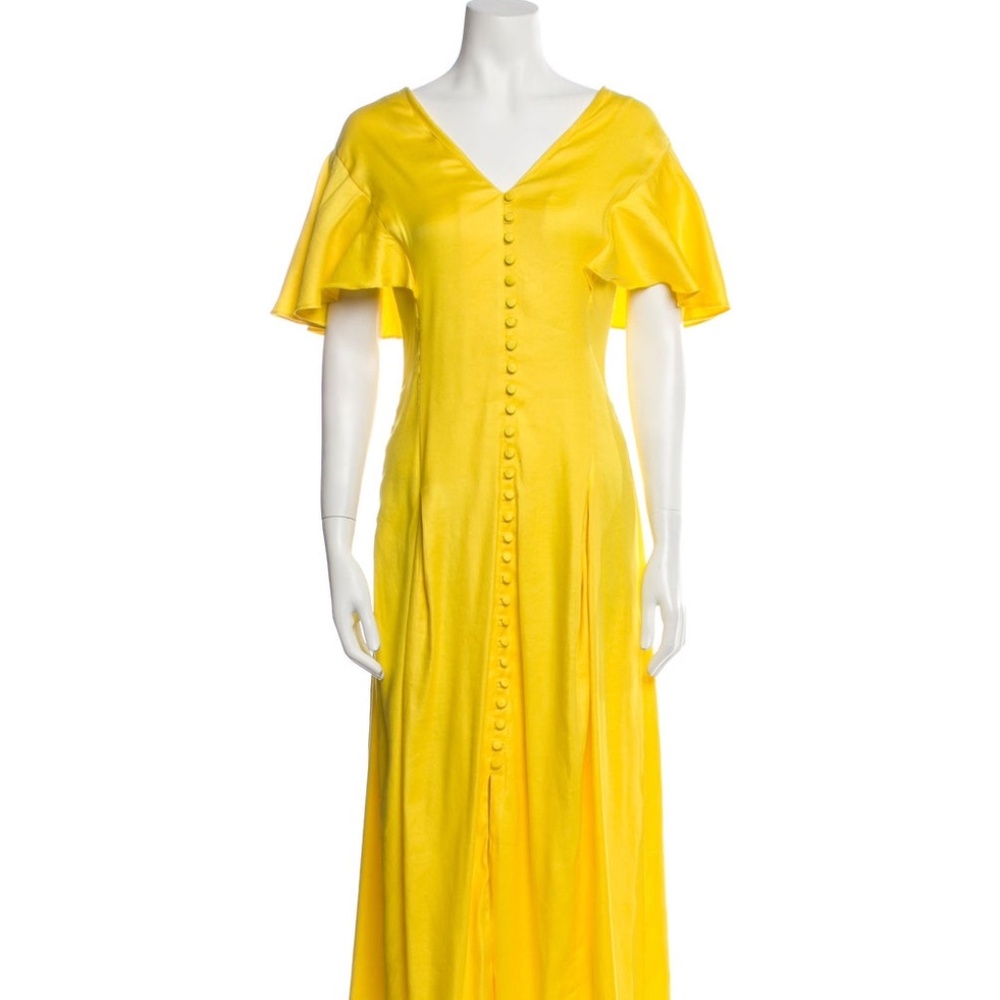 Pearl by Lela Rose Midi dress with flutter sleeves in lemon size 10